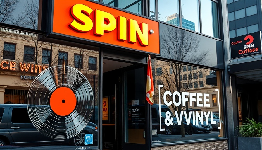The Spin Coffee and Vinyl Dallas storefront with vinyl art.
