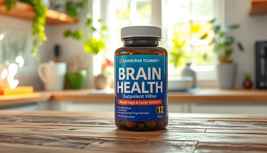 Brain health supplement package on kitchen counter with sunlight.