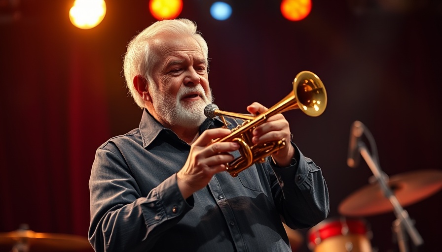 Herb Alpert music legacy: Elderly musician playing trumpet on stage.