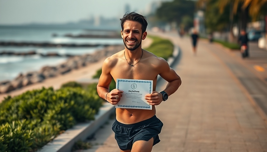 London Marathon topless running achievement with certificate and beach run.