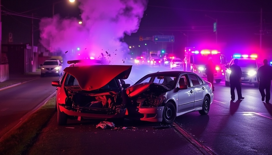 Car accident in East Harris County at night with emergency response.