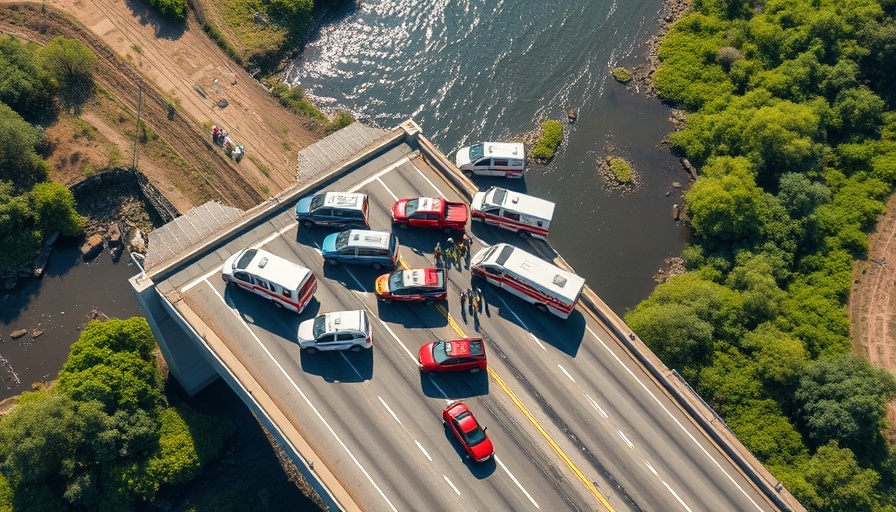 Channelview bridge accident scene with emergency vehicles.