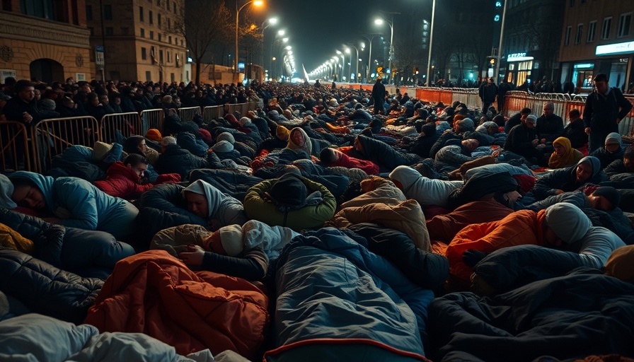 People gathered and resting on city street, Pope Francis funeral gathering.