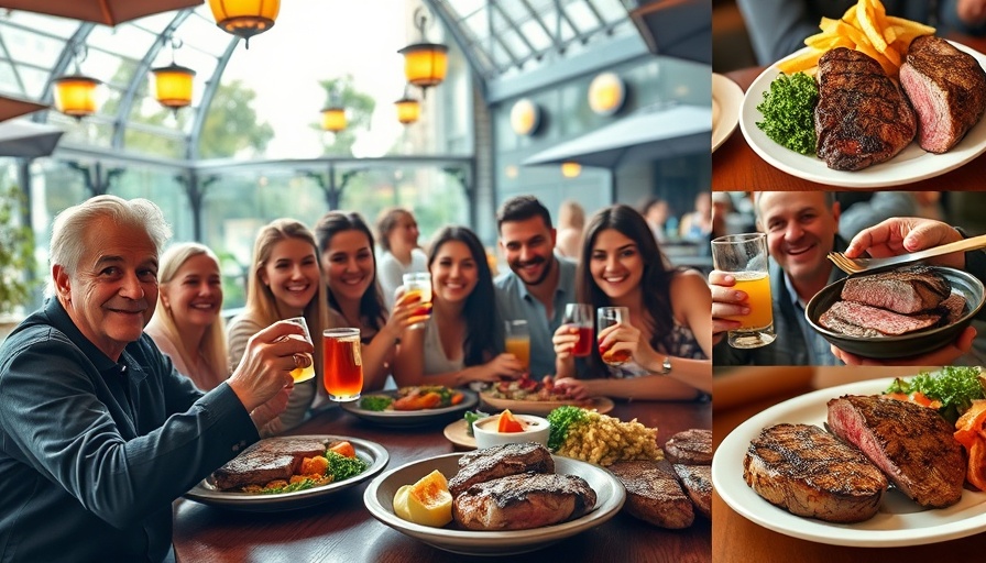 Lively steakhouse collage showcasing best steakhouse in Houston.