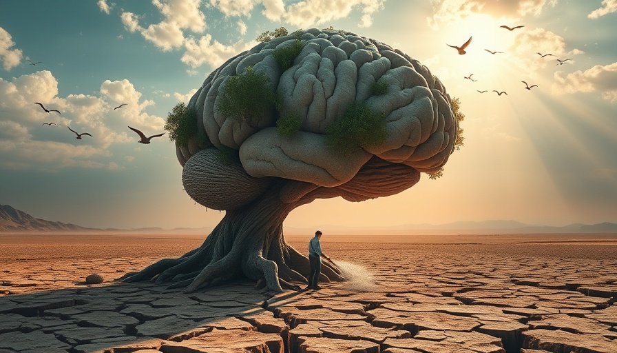 Surreal image of a brain-shaped tree being watered for phosphatidylserine brain supplement concept.