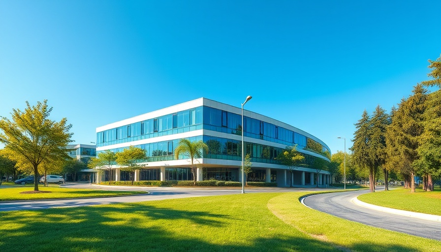 Rock at La Cantera project modern office building on a sunny day.