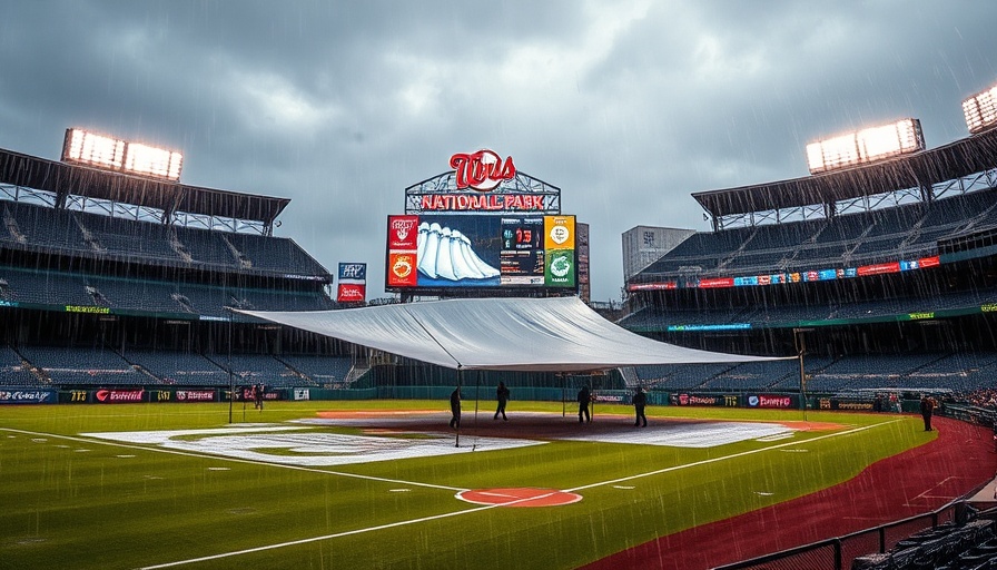 Tarp monster incident at MLB game during rain delay at Nationals Park.
