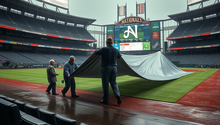 Tarp incident in sports: personnel manage tarp at Nationals Park.