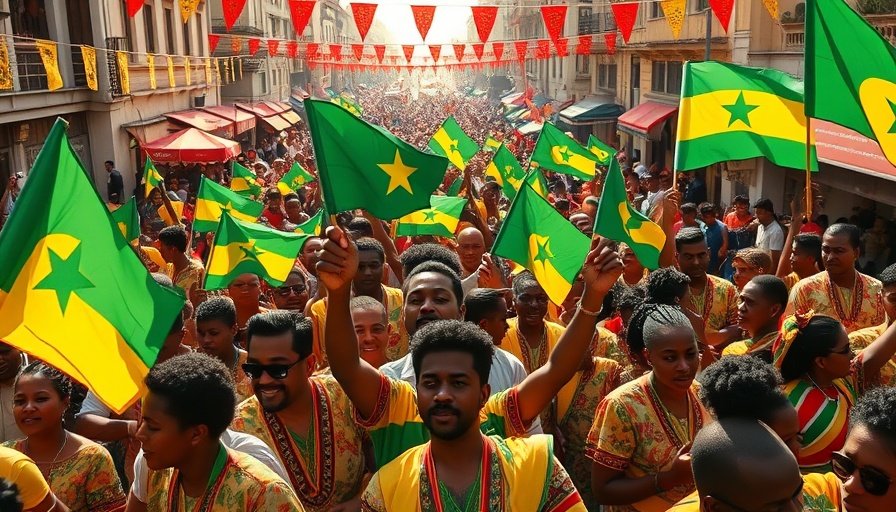 Togo Independence Day celebration with flags and joyful crowd.