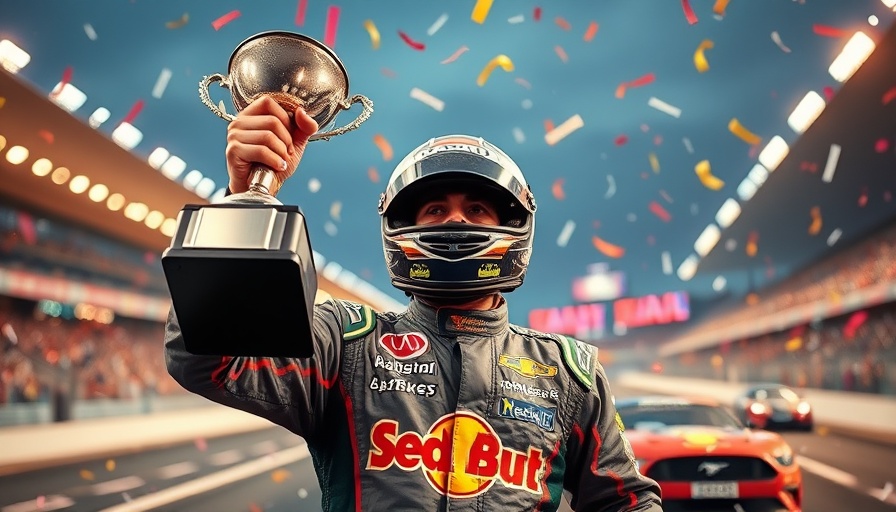 Austin Hill Talladega win celebration with trophy on racetrack.