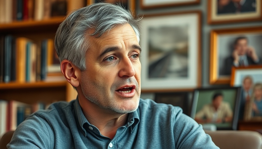 Middle-aged man speaking about Bobby Darin legacy in a cozy room.