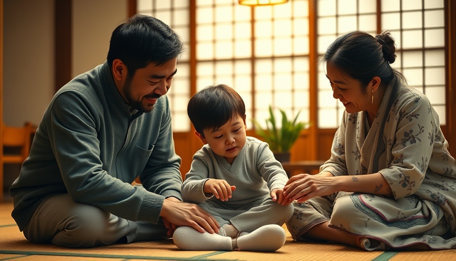 Family in a Japanese tatami room, symbolic of Japan's falling birth rate.