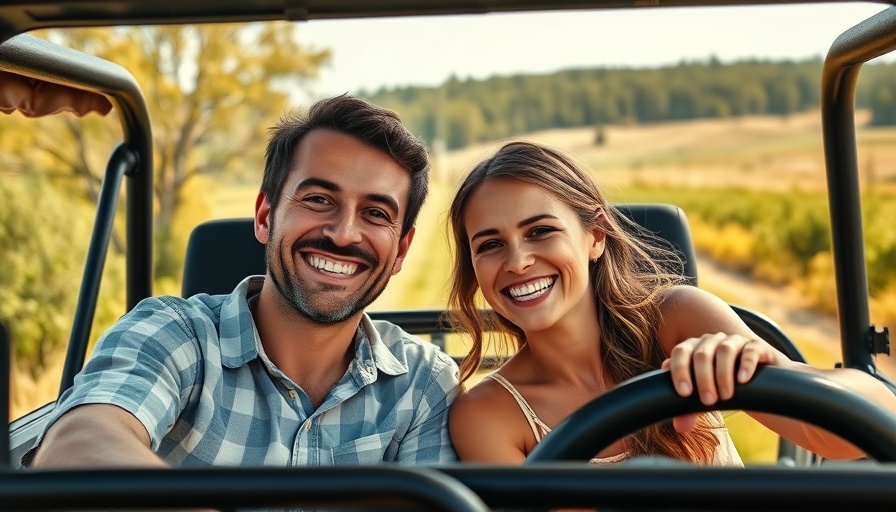 Elizabeth Hurley country life romance, couple in countryside vehicle.
