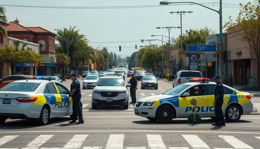 Police respond to hit-and-run incident in city intersection with sheriff vehicles.