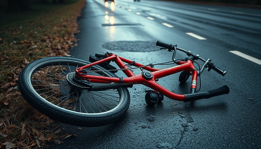 Harris County hit-and-run cyclist incident with damaged bike on road.