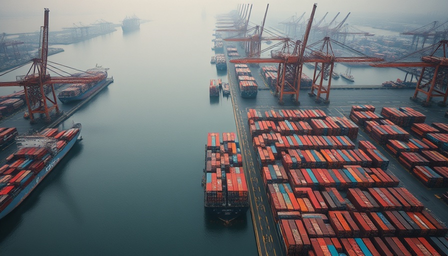 Aerial view of Houston port showcasing rows of containers.