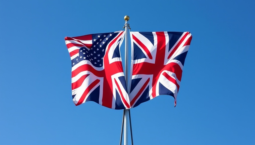 US-UK relations symbolized by entwined flags under a clear sky.
