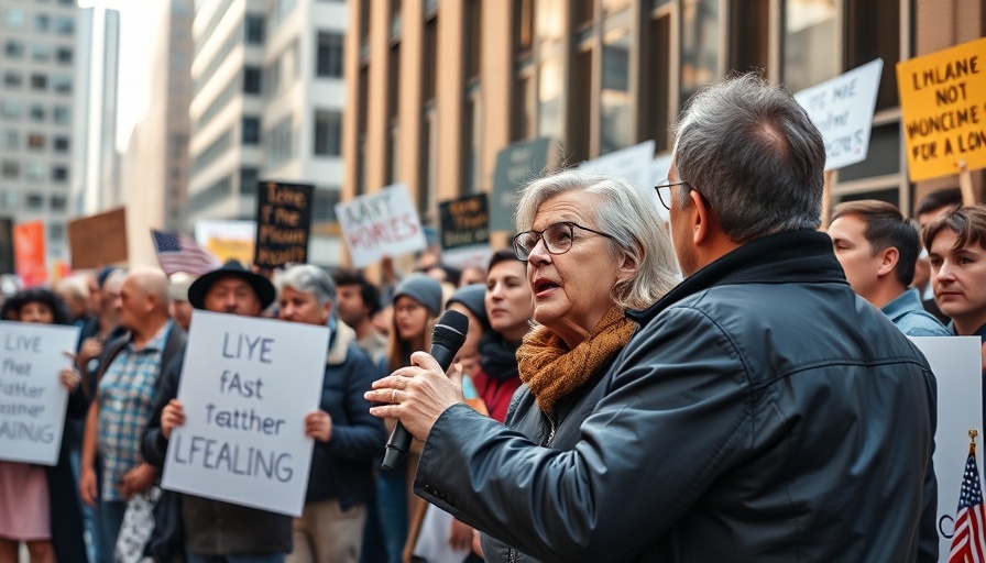 Diverse group at California protest discussing welfare fraud legislation.