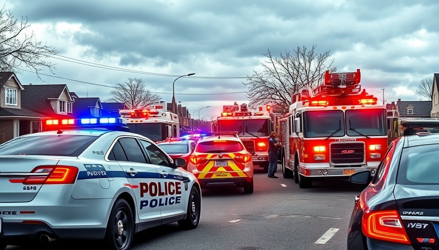 Emergency response on suburban street for national news.