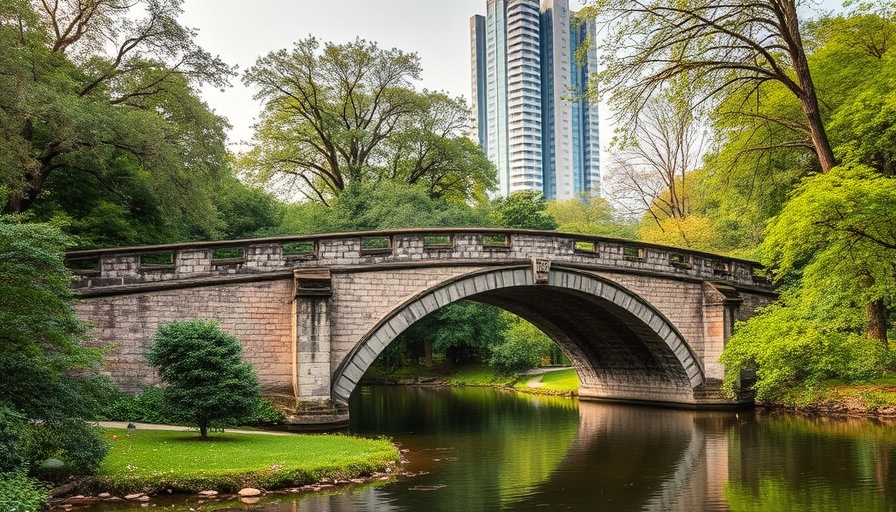 Turtle Creek bridge restoration project surrounded by nature and modern architecture.