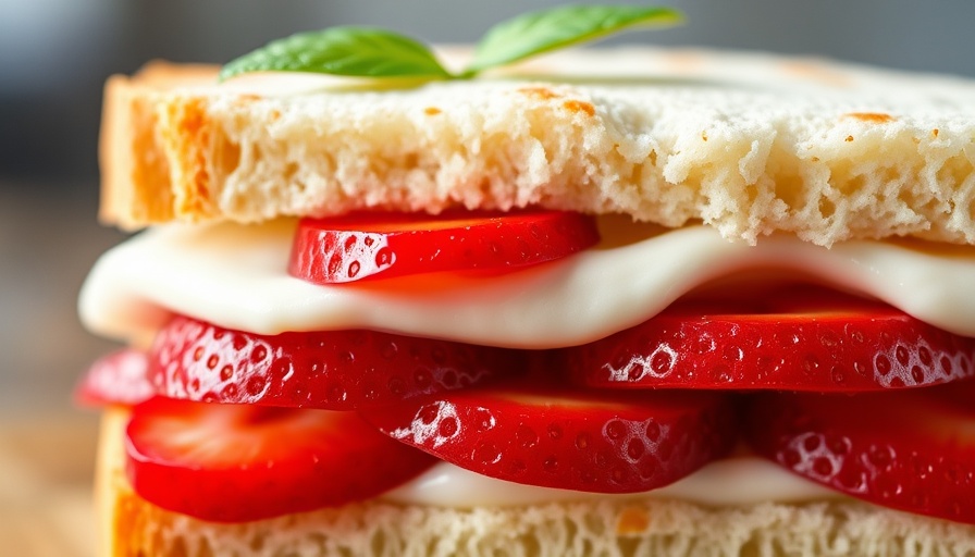 Close-up of HEB Japanese sandwich with strawberries and cream