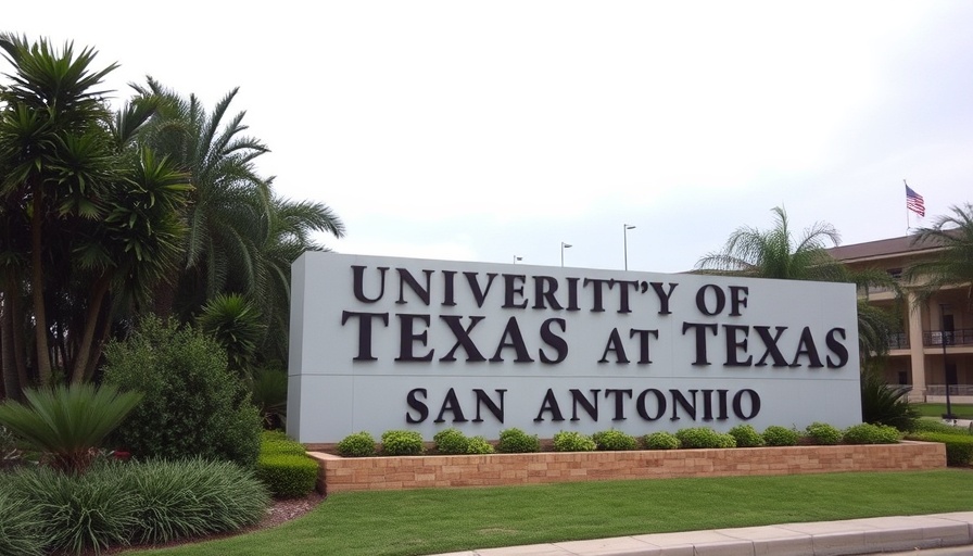 University of Texas San Antonio entrance sign, cloudy day