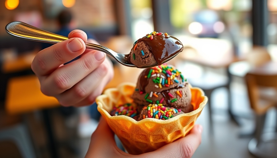 Colorful San Antonio dining ice cream in waffle bowl.