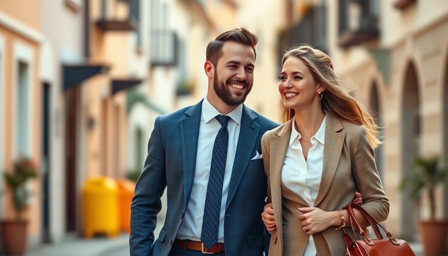 Elegantly dressed couple walking on a sunny day