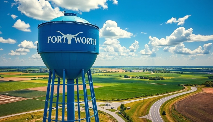 Fort Worth water tower, clear sky, aerial view