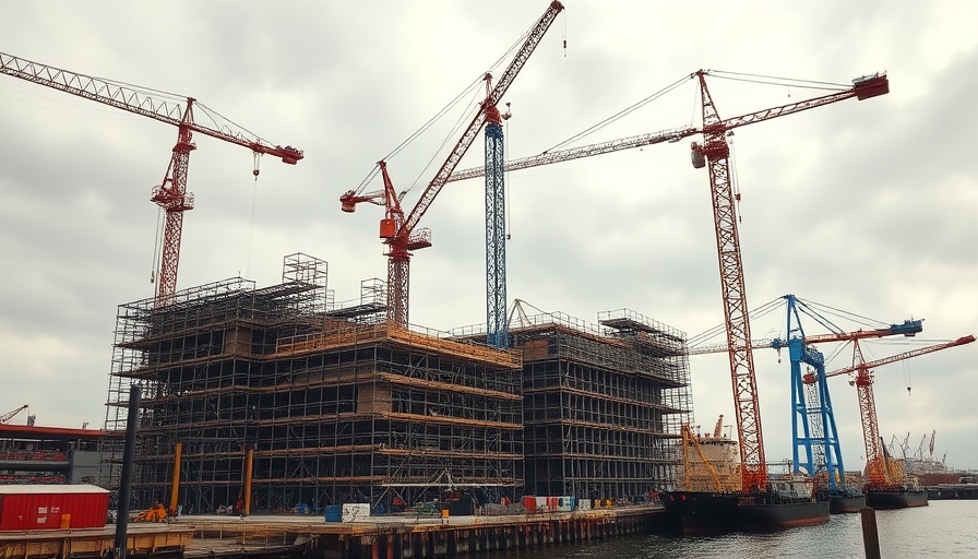 Port Arthur scaffolding collapse site with cranes and water