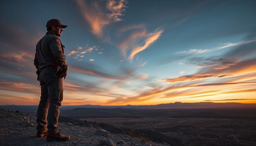 Border patrol officer observing terrain at dusk; Border Patrol stop-and-arrest tactics.