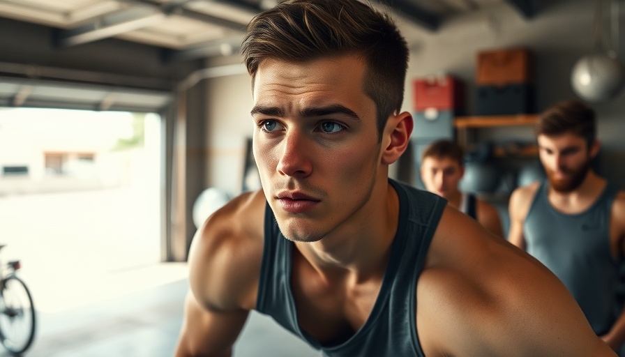 Young athletic man in garage setting, preparing to jump, relating to NFL news.