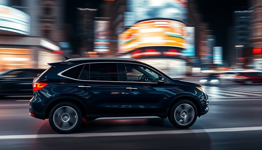 Speeding SUV in city nightscape highlights risks of injury or death.