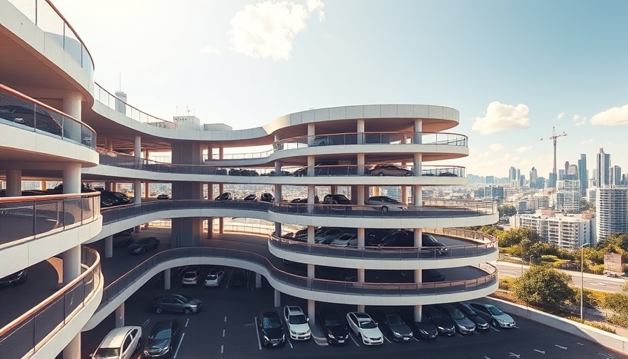 Frisco Police Department parking garage, modern design, sunny day.