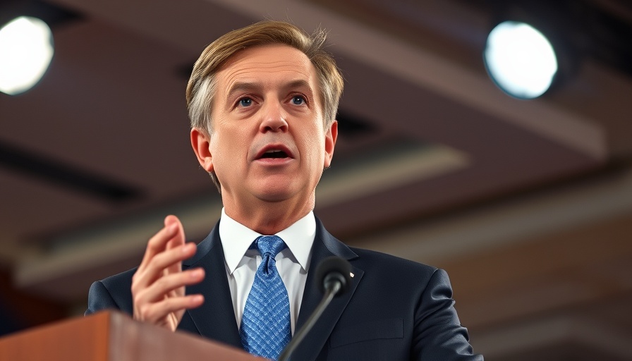Political figure discussing healthcare policies at podium.