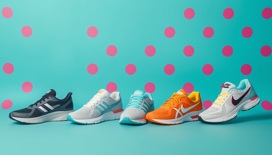 Affordable running shoes 2025 collection displayed on teal background.