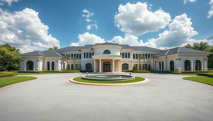 Luxury mansion with circular driveway for sale.