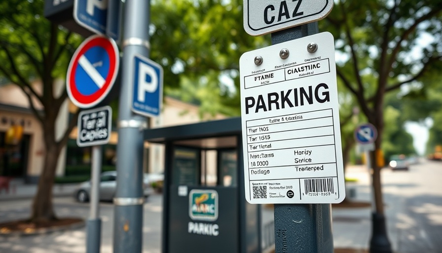 Fake parking ticket in Houston with parking kiosk during the day.