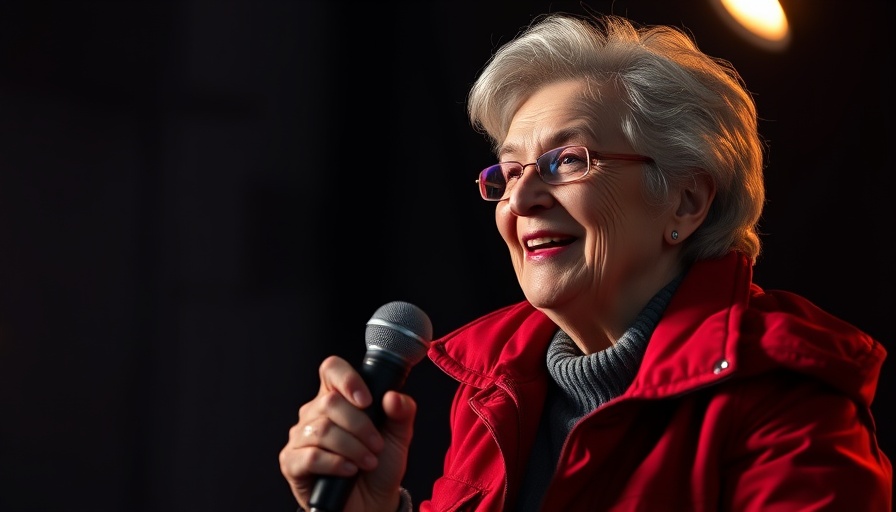 AI in Medicine: Elderly woman discussing advancements in a studio.
