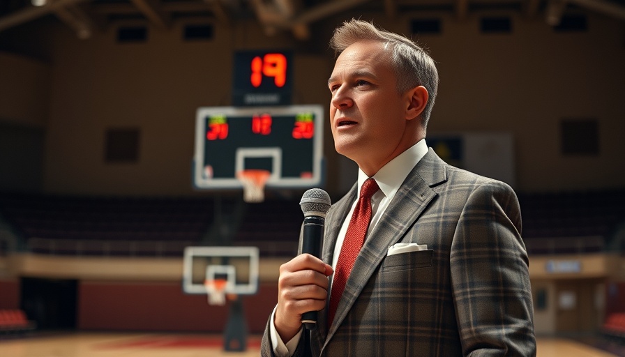 Tilman Fertitta U.S. Ambassador speaking in a basketball court.