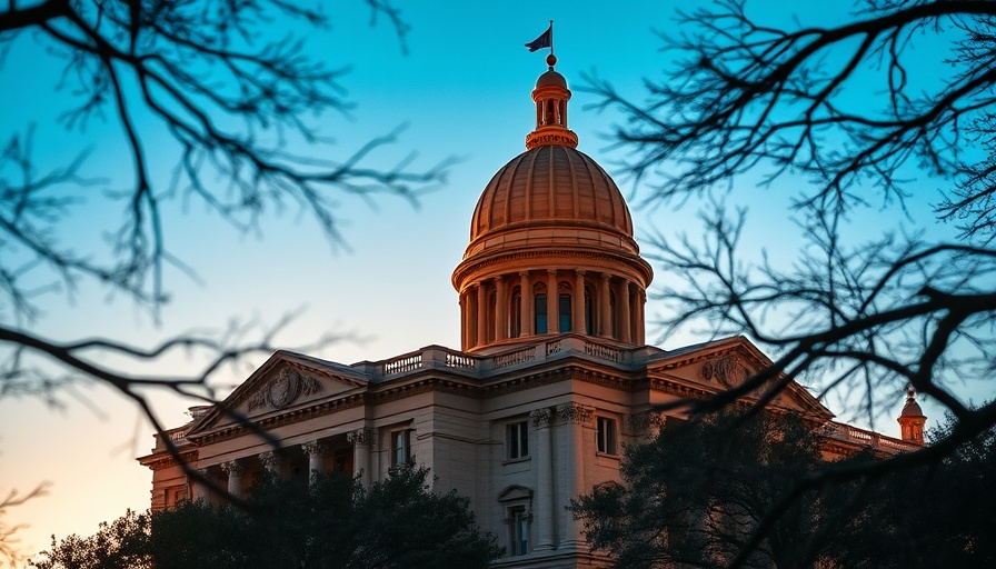 Texas capitol building at sunset, highlighting Texas DOGE Committee efficiency.