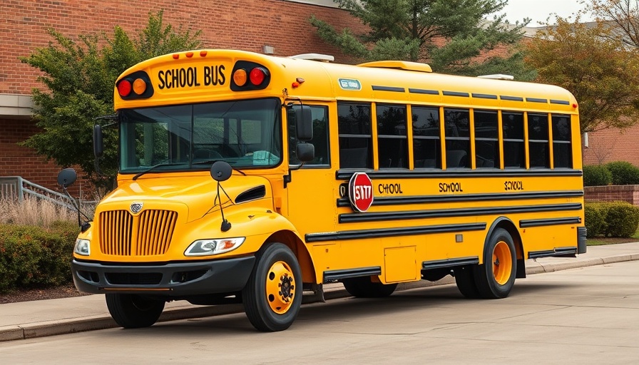 Oklahoma City school bus parked outside the school building.