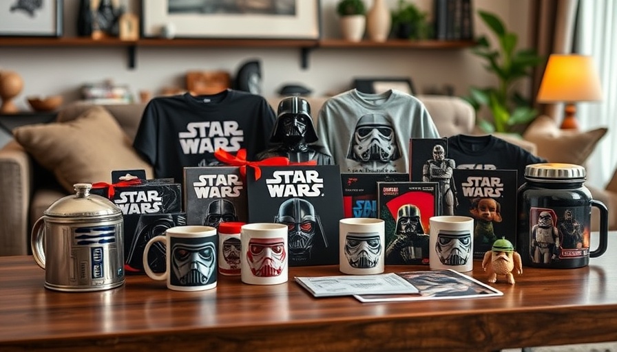 Star Wars themed gifts for moms on a wooden table.