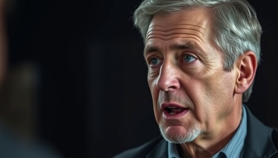 Middle-aged man discussing cortisol face, engaged expression.