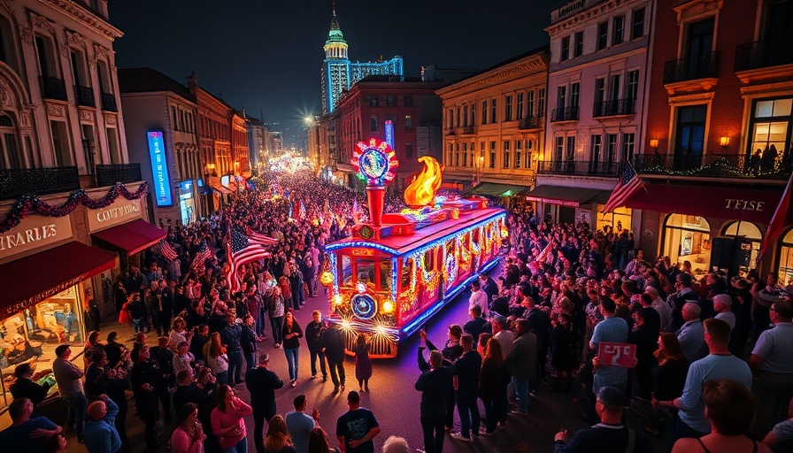 Colorful parade with illuminated train at San Antonio cultural event.