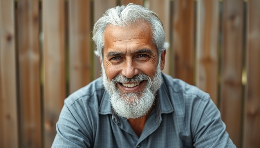 Older man sitting outside in San Antonio, smiling gently.
