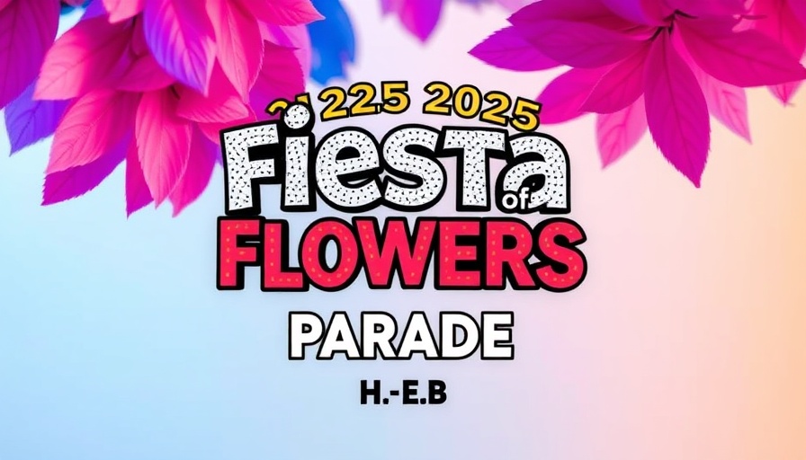Battle of Flowers Parade 2025 vibrant poster with colorful leaves.
