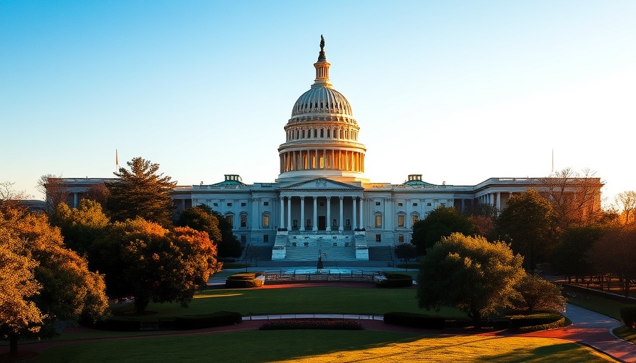 US Capitol building during golden hour with clear sky.