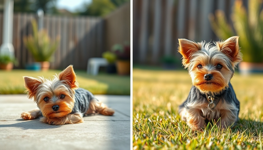 Adorable Yorkie dog found after 5 years in a two-panel image.