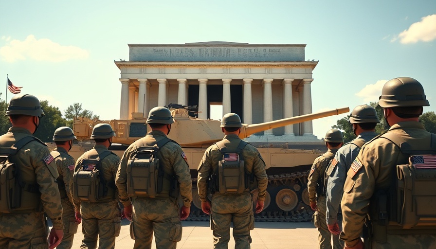 US military news: Soldiers by tank near Lincoln Memorial on a sunny day.